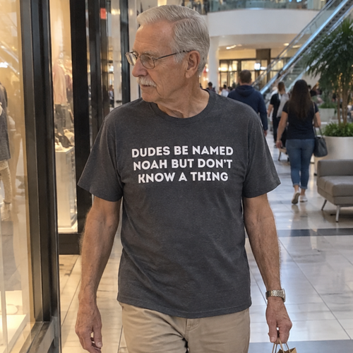 Person wearing the Dudes Named Noah funny t-shirt by Du Gut