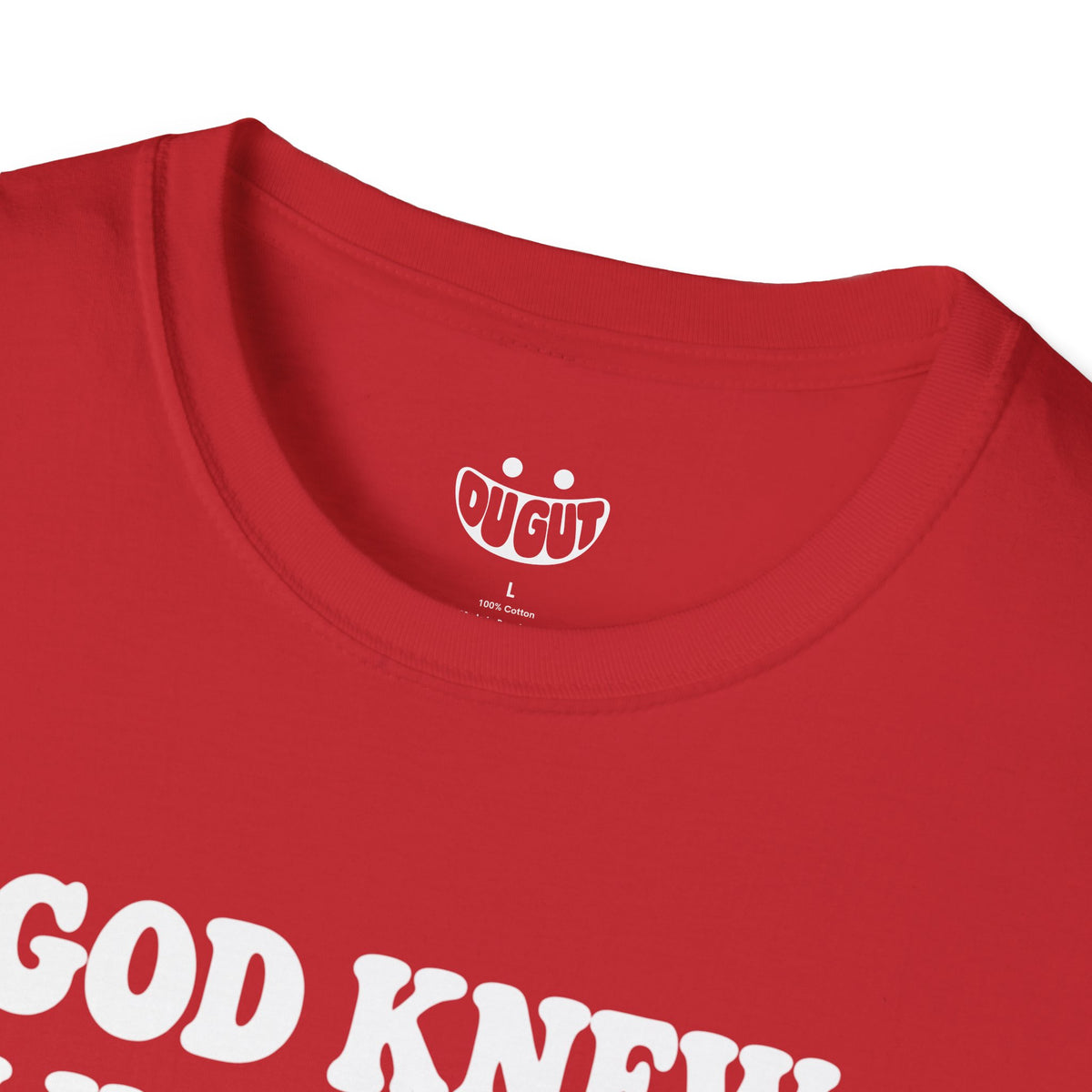 Too Powerful funny t-shirt in red by Du Gut